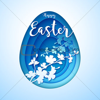 Easter postcard with cut blue colored paper egg