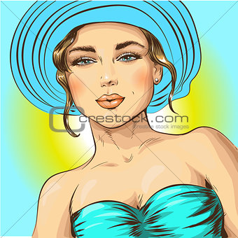 Beautiful summer beach woman, vector illustration