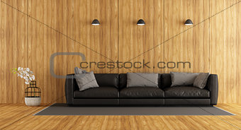 Wooden room with sofa