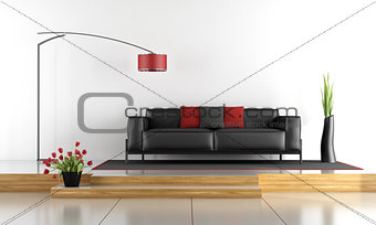 Modern lounge with black sofa - 3d rendering