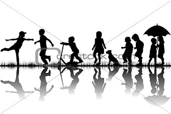 Silhouettes of children playing