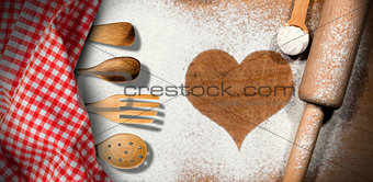 Baking Background with Heart of Flour