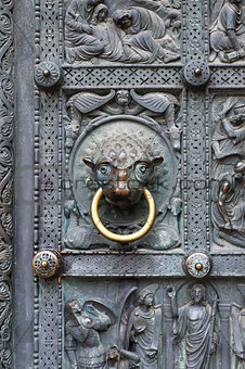 Ancient door of Bremen Cathedral, Germany.