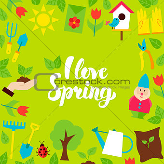 I Love Spring Lettering Postcard