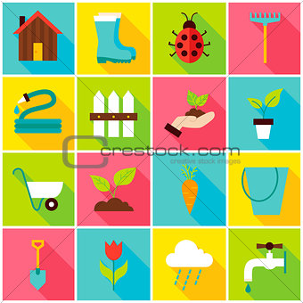 Spring Gardening Colorful Icons