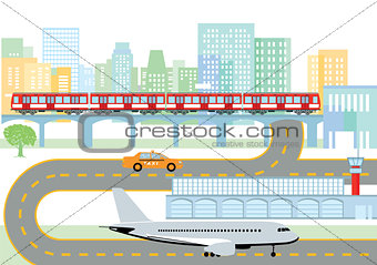 City with airport and metro, Infografik
