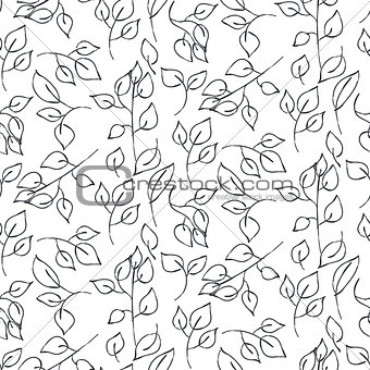 Hand drawn leaves seamless vector pattern.