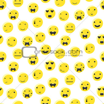 Yellow round smile emoji seamless pattern. Emoticon icon flat style vector.
