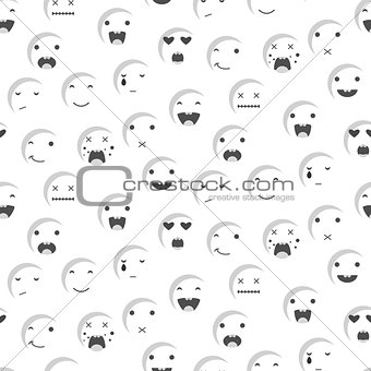 White round smile emoji seamless pattern. Emoticon icon flat style vector.