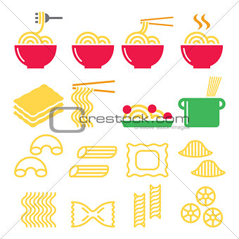Pasta, noodles, spaghetti - Italian food icons set