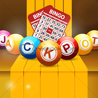 Jackpot bingo balls over golden steps