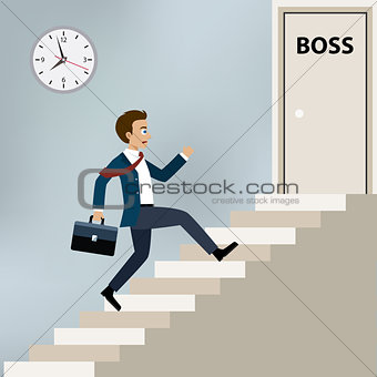 Businessman running to boss office.