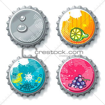 Vector set of grunge metallic bottle caps