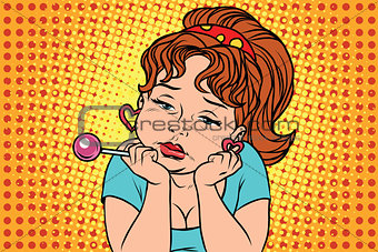 Very sad vintage girl with Lollipop