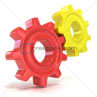 Red and yellow gear wheels, 3D