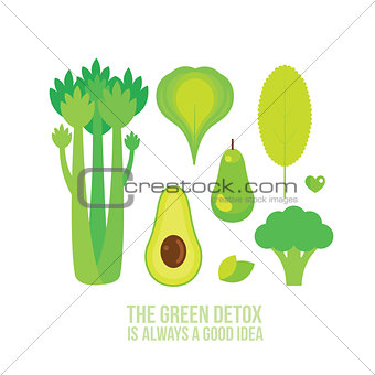 Healthy green food Celery Spinach Broccoli Kiwi Pear Avocado Lettuce