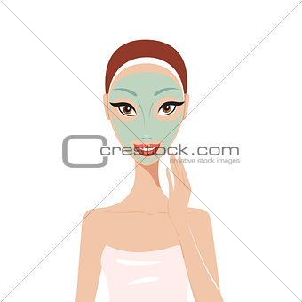 Beautiful happy woman with face mask Spa Skin care concept