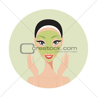 Young beautiful woman applying face mask Spa Skin care concept