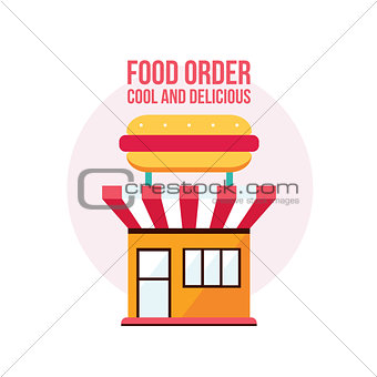 Fast food shop facade with hot dog icon