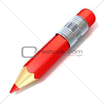 Red pencil, isolated on white background. 3D