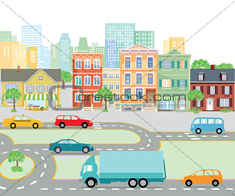 Urban traffic in the city, transport illustration
