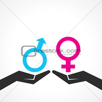 male and female icon on hand