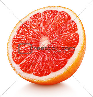 half of pink grapefruit citrus fruit isolated on white