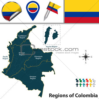 Map of Colombia with Natural Regions