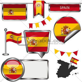 Glossy icons with flag of Span