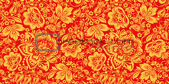 Hohloma in red and gold colors seamless pattern