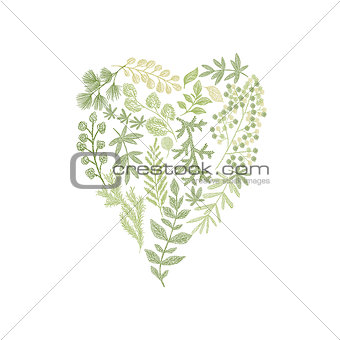 Floral hand drawn composition in form of heart