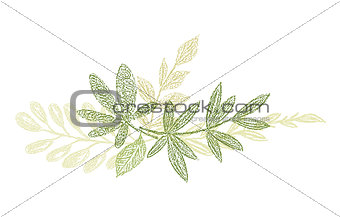 Green botanical hand drawn leaf composition
