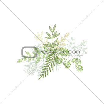 Floral hand drawn composition, plant leaves