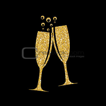 Two Glasses of Champagne Silhouette Vector Illustration