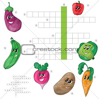 Vector crossword game for children about vegetables