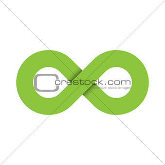 Infinity symbol icon. Representing the concept of infinite, limitless and endless things. Simple green vector design element on white background