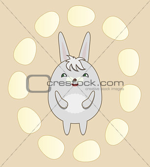Greeting Card with Round Rabbit for Easter