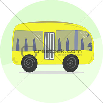 Cute Cartoon Yellow Bus Icon