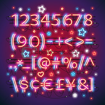 Glowing Neon Red Blue Numbers
