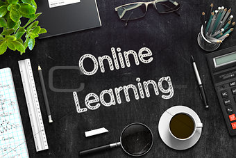 Online Learning Concept on Black Chalkboard. 3D Rendering.