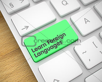 Learn Foreign Languages - Text on the Green Keyboard Key. 3D.
