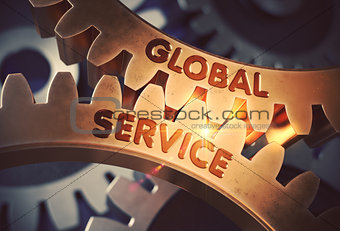 Golden Gears with Global Service Concept. 3D Illustration.
