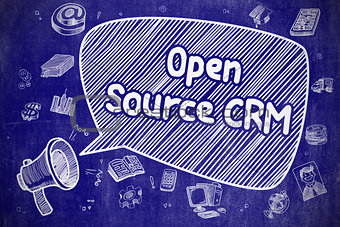 Open Source CRM - Doodle Illustration on Blue Chalkboard.