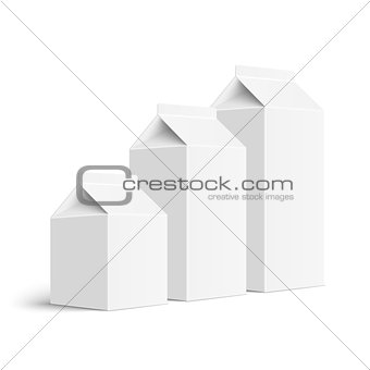 Set of juice and milk blank white carton boxes
