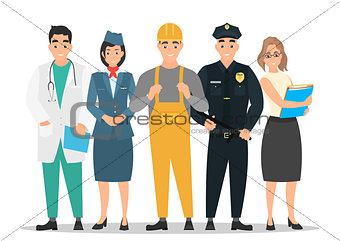 Labor Day. A group of people of different professions on a white