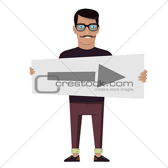 Man holding a pointer. Shows direction.