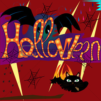 Halloween illustration with cat 