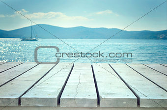Wooden planks with sea