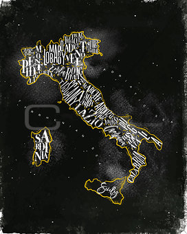 Map Italy vintage chalk yellow