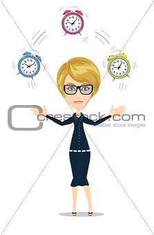 Time management concept with woman character.